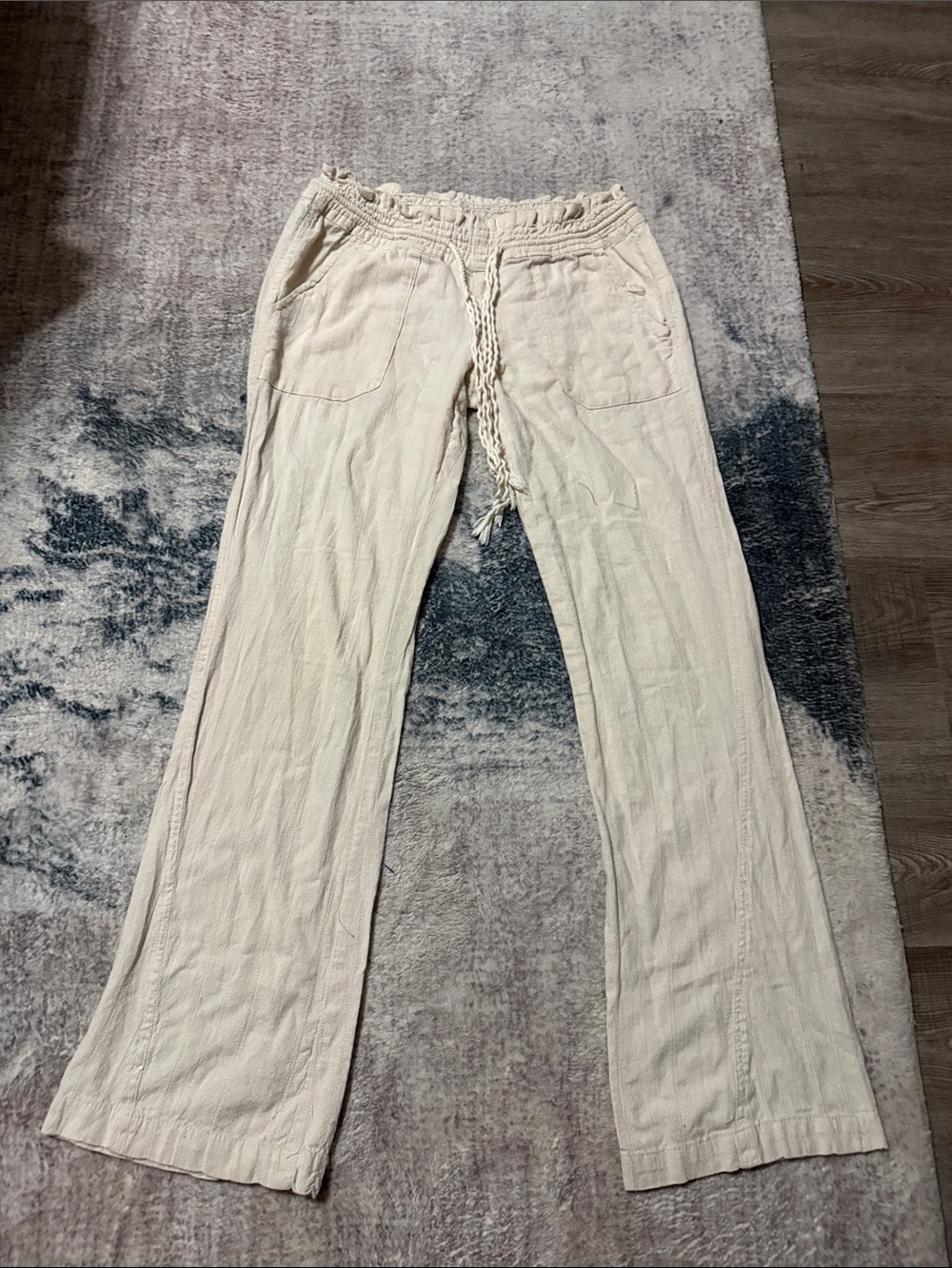 Casual Drawstring Beach Pants - Cream